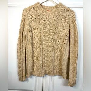Joe Fresh Women’s Small Cream Cable Knit Sweater Front Sequins Crew Neck